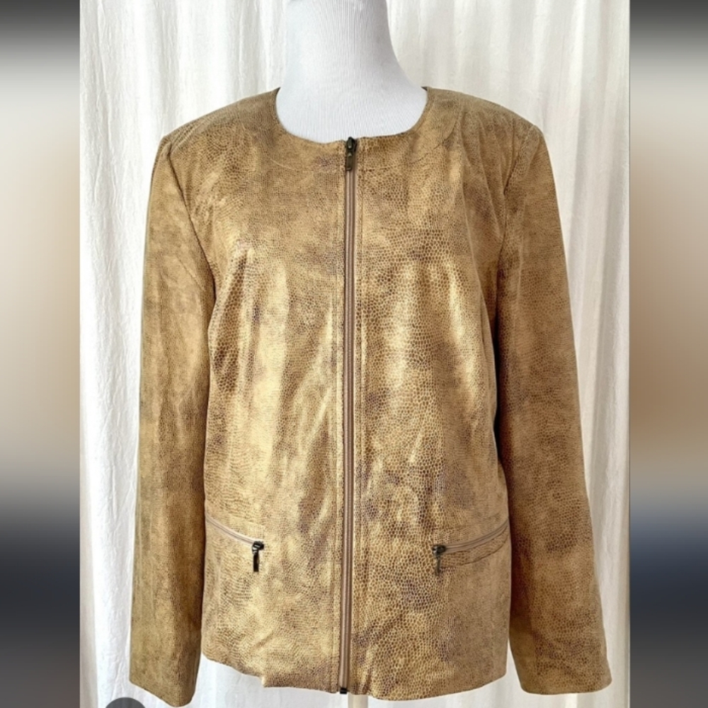 JM Collection Tan Snake Pattern Leather Jacket